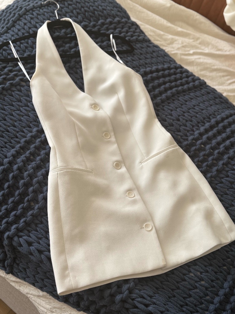 White Halter Button Mini Dress Tailored & Minimal